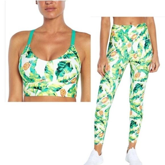 Wildfox Palm Leaf Green Yellow Set Bra Leggings - Picture 1 of 7